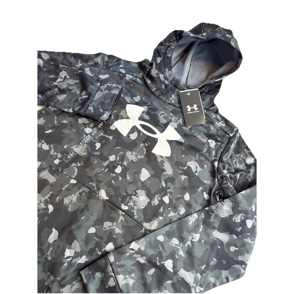 Under Armour Rock Shades Hoodie Black Gray Camo DriFit Fleece Boys YLG